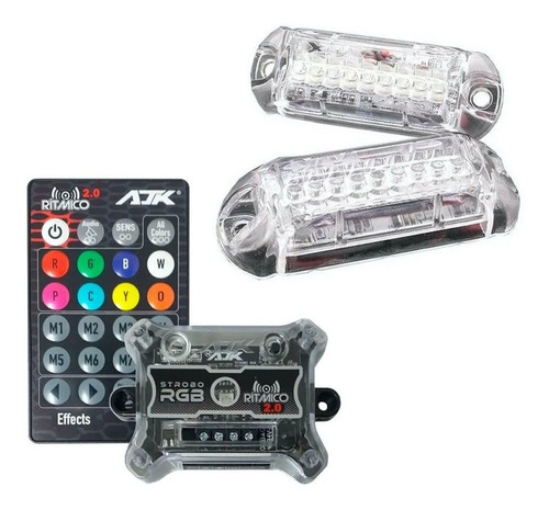 Kit Central Strobo Rítmico 2.0 Ajk Controle Ir +2 Faróis Rgb