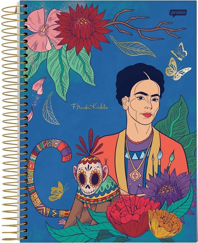 Caderno Espiral Jandaia Frida Kahlo 10 Materias 160 Folhas Cor Azul