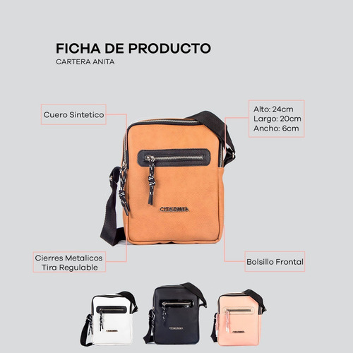 Imagen 3 de 6 de Bolso Bandolera Citadina Moda Con Tira Regulable Anita