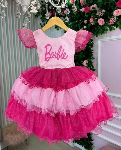 Vestido Infantil Barbie Luxo Festa Rosa Pink