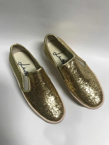 Panchas Con Plataforma Doradas Con Brillos Alpargatas