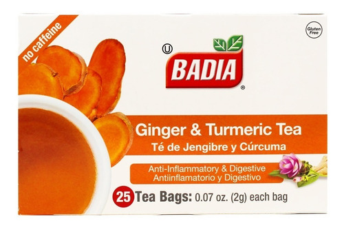 Imagen 3 de 6 de Te Jengibre Y Curcuma Badia 25 Antiinflamatorio Digestivo