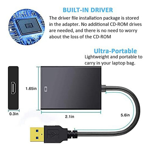 Adaptador Compatível Com Usb Para Hdmi, Usb 3.0 Para Hdmi A