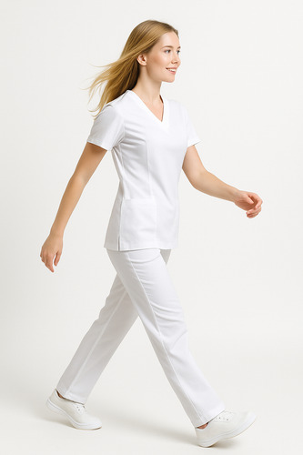Uniforme Pijama Quirúrgica Antifluido Dama Yarea Mod. Atlas Blanco Lisa Xs