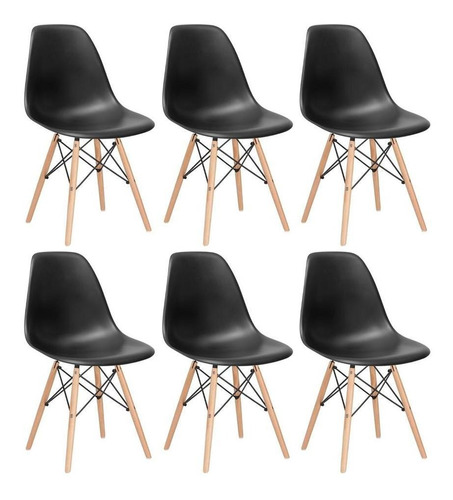 6 Cadeiras Charles Eames Wood Cozinha Dsw Várias Cores Cor da estrutura da cadeira Preto