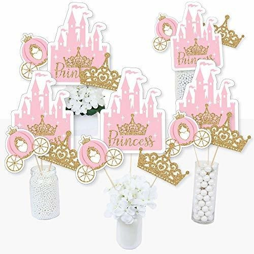 Centros De Mesa Princesa Corona - Rosa Y Dorado - Set De 15