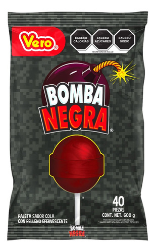Paleta Bomba Negra Vero 40p Sabor Refresco Cola Efervescente