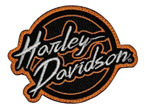 Parche Bordado Texto Logo Harley Davidson Color Naranja