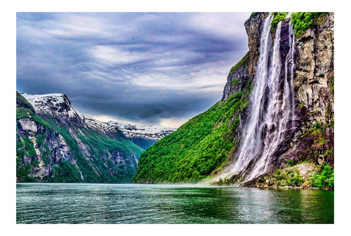 Vinilo 40x60cm Noruega Lago Cristalino Montañas M3