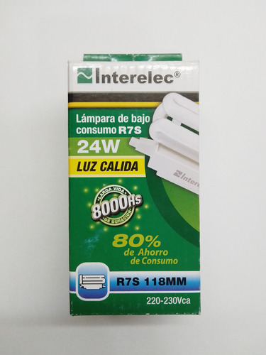 Lámpara Bajo Consumo R7s 24w 118mm Luz Cálida Interelec