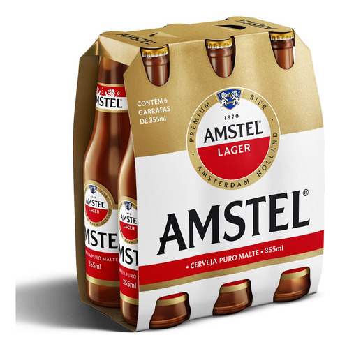 Cerveja Amstel Lager Puro Malte LN 355ml Pack 6 unidades