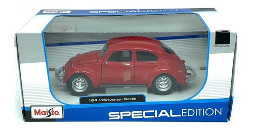 Miniatura Veiculo Volkswagen Beetle Fusca 1973 Vermelho 1/24
