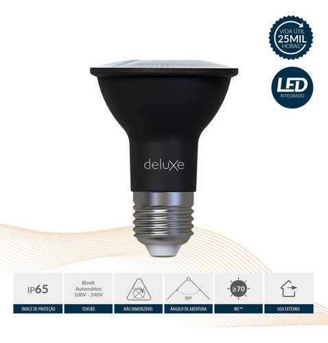 Lampada Led Par20 7w 6500k Branco Frio E27 127/220v Ip65 Preto Cod: 350091370 Deluxe By Avant