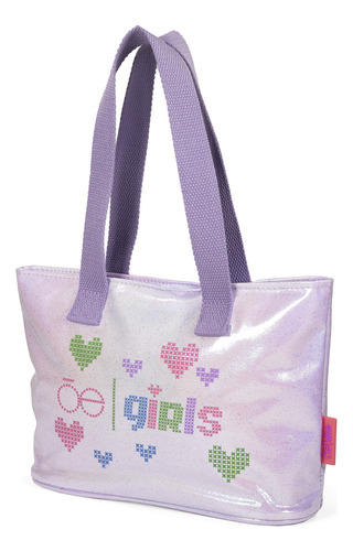 Bolsa Tote Cloe Para Niña Estampado Corazones Color Lila