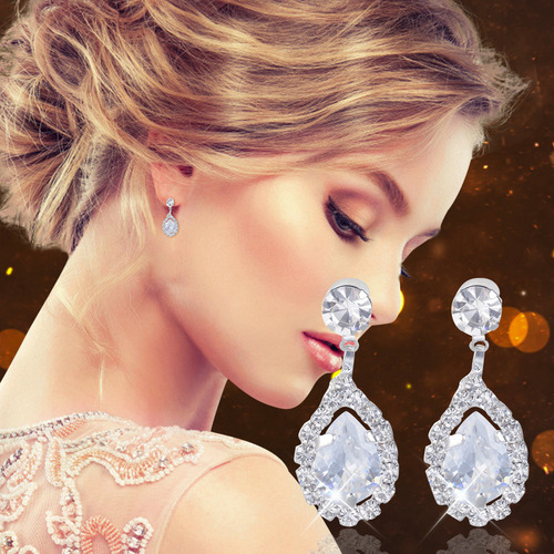 1 Par De Pendientes De Cristal Para Mujer, Con Forma De Gota
