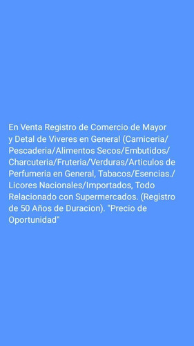 Imagen 1 de 1 de Registro De Comercio De Mayor Y Detal De Viveres En General