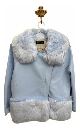 Campera Eco Cuero Mujer Celeste