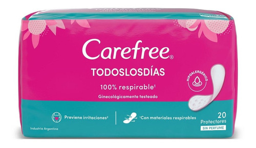 Protectores Diarios Carefree Todos Los Dias 20 Unidades