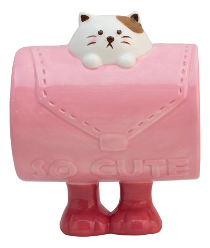 Taza De Cerámica Animales 3d Cute Con Asa De Patitas 480 Ml Color Rosa Gato