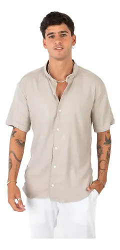 Camisas de lino hombre manga corta sale