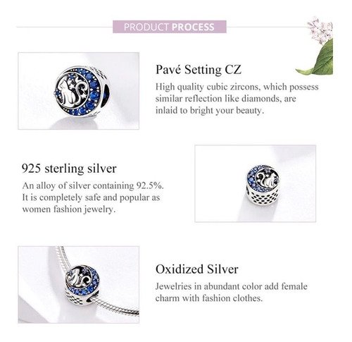 Charm Dije Gato Luna Azul Fabricado En Plata 925