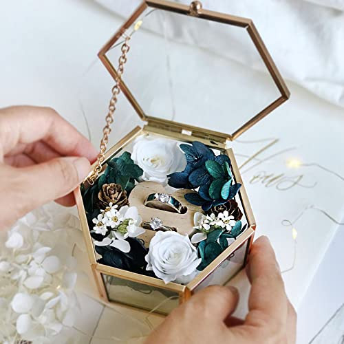Joyero De Cristal Hexagonal Dorado Para Anillos Y Aretes