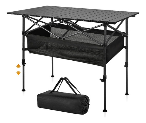 Mesa Plegable Camping Portátil De Jardin Exterior Ajustable Negro