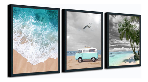 Enartly Teal Ocean Beach Summer Canvas Wall Art Coastal Turq