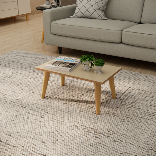 Mesa De Centro Retangular Apoio Sala Sofá Pés Palito Madeira Retro Classic Cor Off White Freijó