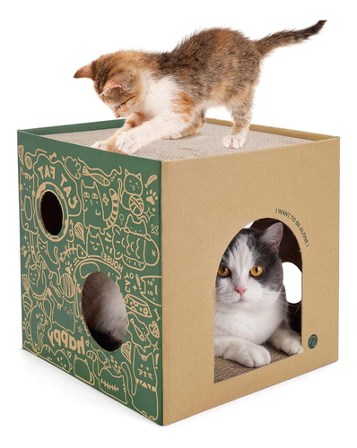 Casa De Carton Para Gatos Con 2 Almohadillas Para Rascar De