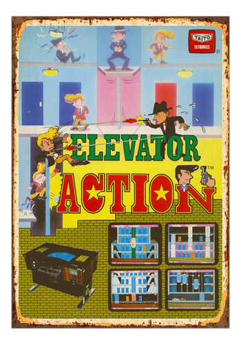 1 Cartel Metalico Letrero Retro Atari Elevator, 40x28 Cms