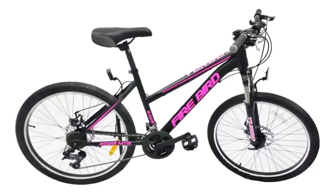 Bicicleta Rodado 24 Mtb Fire Bird Turbo 21 Vel Discos Color Negro/rosa