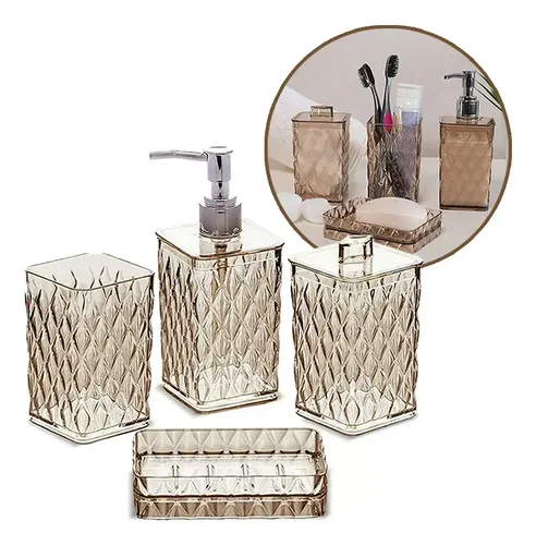 Kit De Banheiro Luxo 4 Utensilios De Lavabo Plasutil Casa