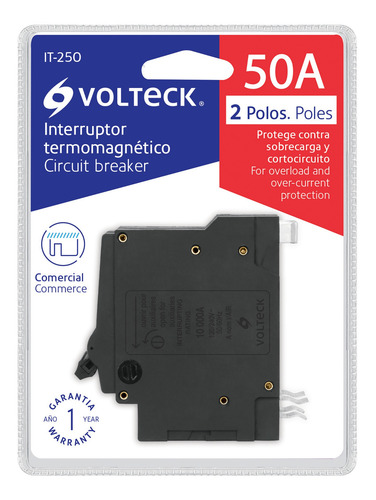 Interruptor Termomagnético 2 Polos 50 A, Volteck