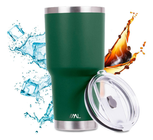 Magma Life Termo Para Café Y Agua, Botella Térmica De Acero Inoxidable 30 Oz (890 Ml): Contiene Tapa Hermética Antiderrames, Garantiza La Temperatura Deseada Sin Preocupaciones (Verde)