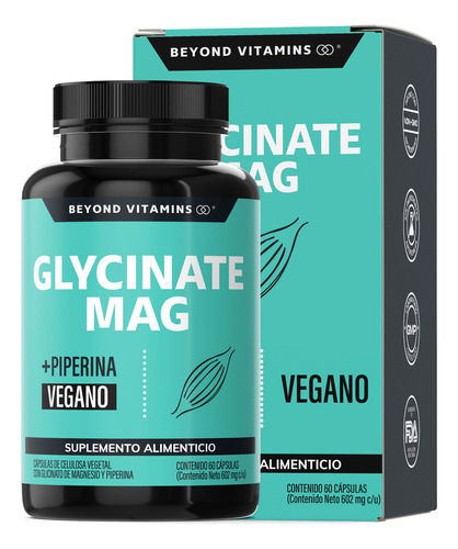 Glicinato De Magnesio 492mg De Alta Absorción Con Piperina  Glycinate Magnesium Beyond Vitamins  Sin Azúcar  Suplemento Alimenticio Vegano 60 Cápsulas