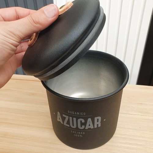 Tarro Lata Azúcar Azucarera Negro Metal Cuero 1 Kg Cocina