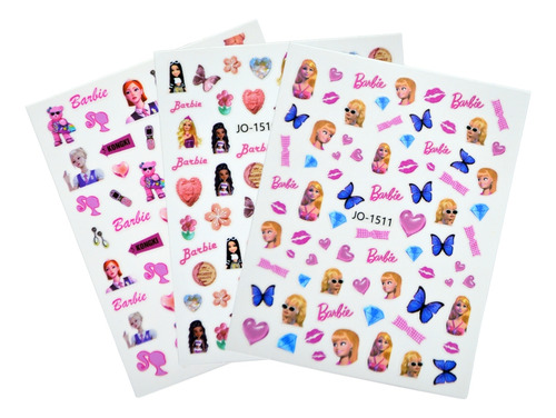 Stickers/pegatinas Para Uñas De Barbie 3 Plantillas +200pz