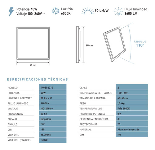 Panel Led 60x60 40w Pack X2 Luz Cálida Neutra Fría Trefi