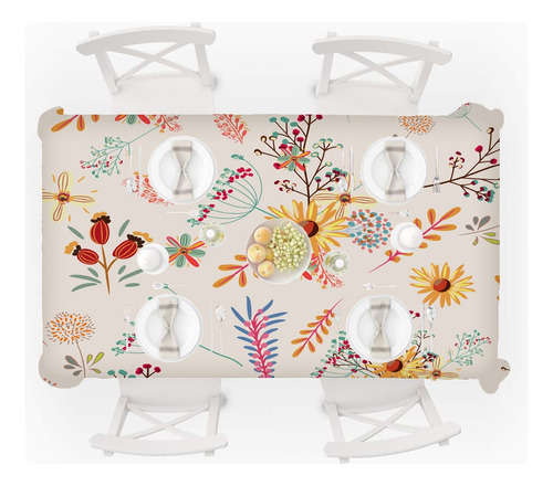 Mantel Rectangular Con Estampado De Flores Frescas Para Té