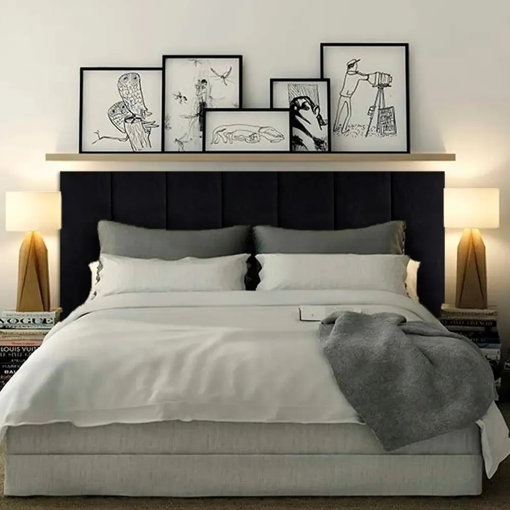 Kit 7 Peças Cabeceira De Cama Modular Para Cama Box De Casal Cor Preto