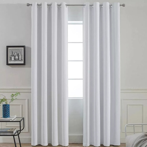 Cortinas 100% Blackout Largas 140x230cm Tres Capas Hogar Blanco
