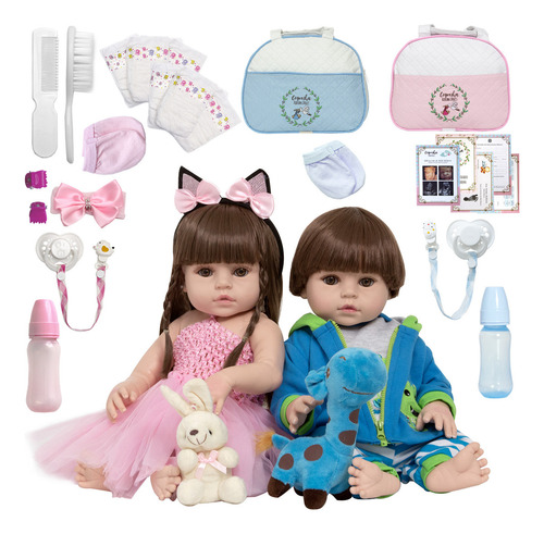 2 Bebe Reborn Recem Nascidos Sapinho Coelhinha Com Bolsa