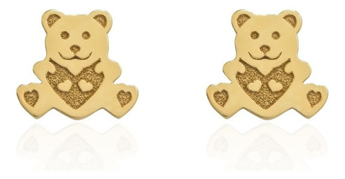 Brinco Infantil Ursinho Urso Em Ouro 18k Cor Amarelo