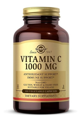 Vitamina C 1000 Mg 100 Cáps Solgar Apoyo Inmune Antioxidante