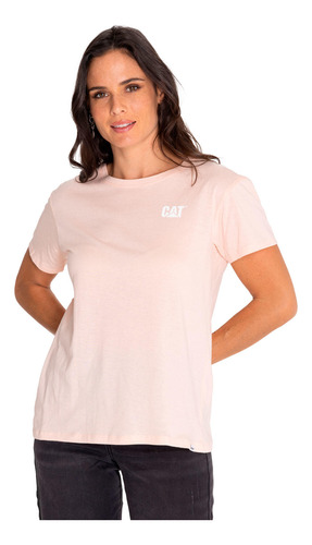 Polera Manga Corta Casual Mujer Cat Logo Tee Rosado Cat