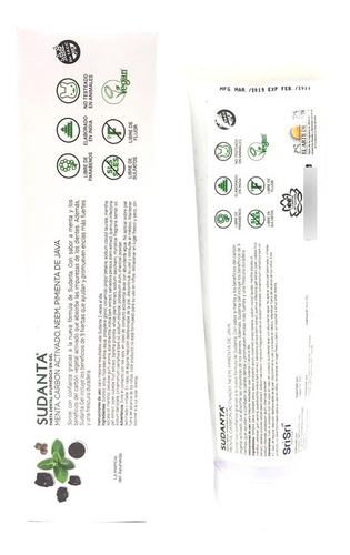 Imagen 2 de 3 de Pasta Dental Sudanta Gel Sin Fluor Carbon Activo Veget 100g