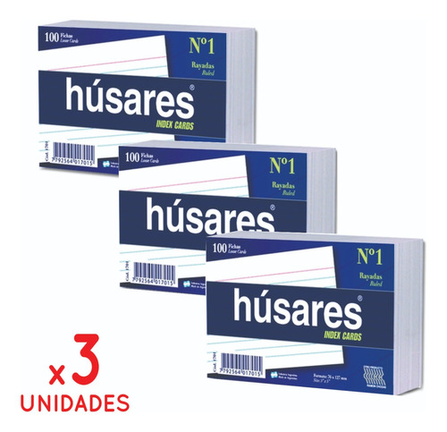 3 Pack Ficha Rayada Nº1 76x127mm 100hjs Papel Para Fichero