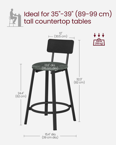 Taburetes De Bar Juego De 2 Tapizados En Pu Negros