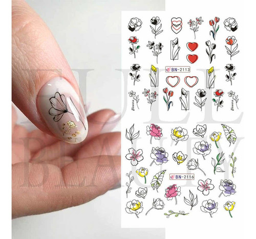 12 Laminas Sticker Tattoo De Agua Para Uñas Tendencia Nueva